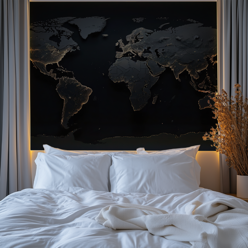 Papier peint carte du monde noire chambre premium