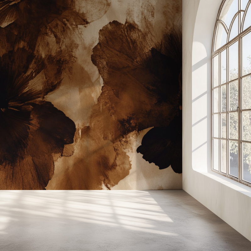 Papier peint fleur marron mur simple