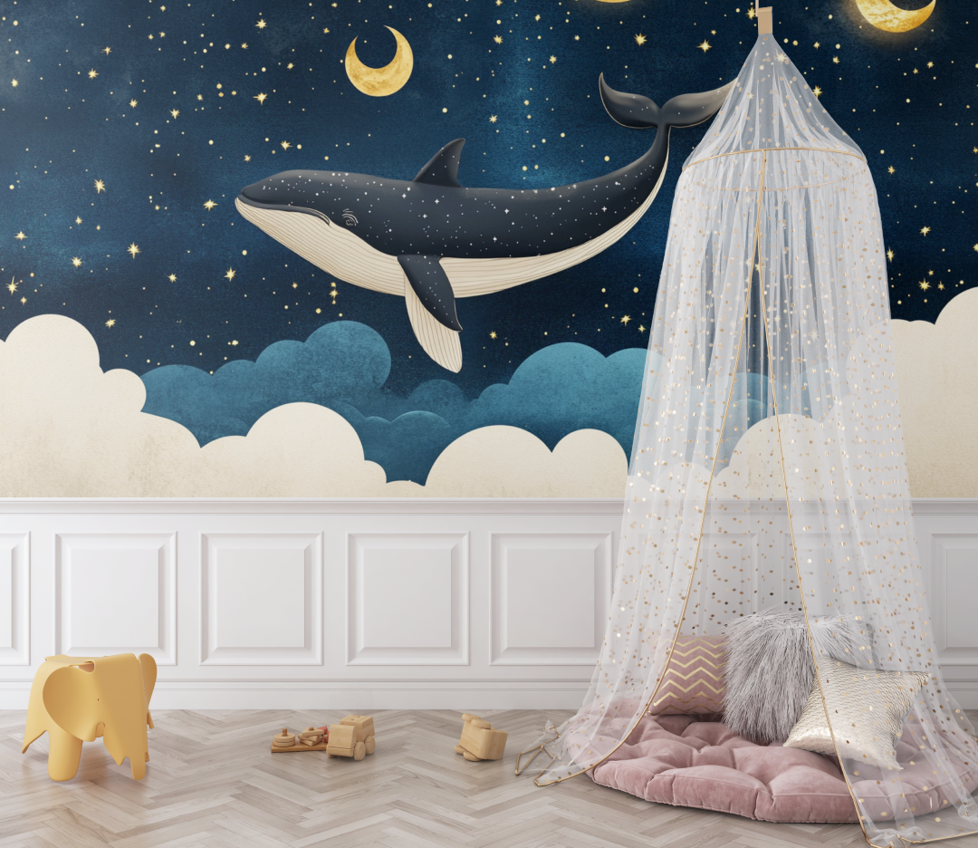 Papier peint baleine nocturne bebe