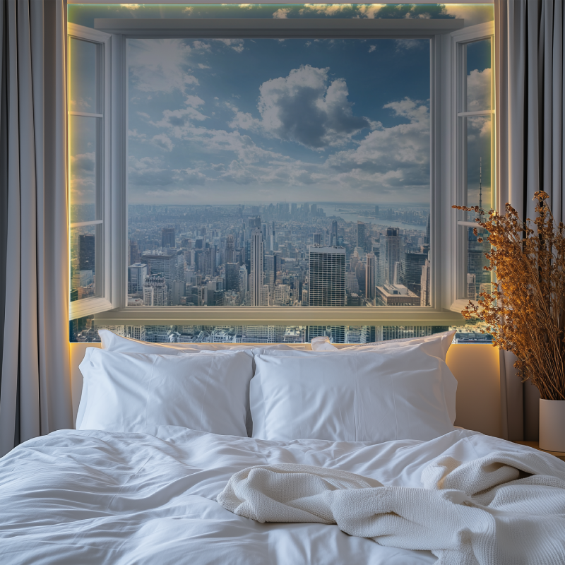 Papier peint trompe loeil fenetre ouverte chambre tendanc