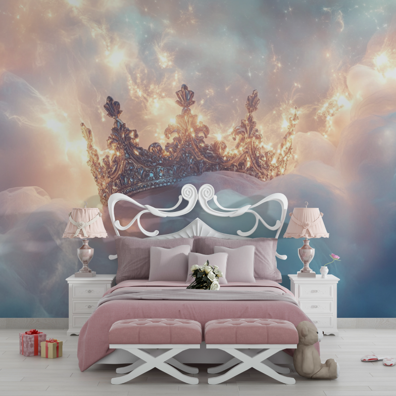 Papier peint couronne et voile chambre filles