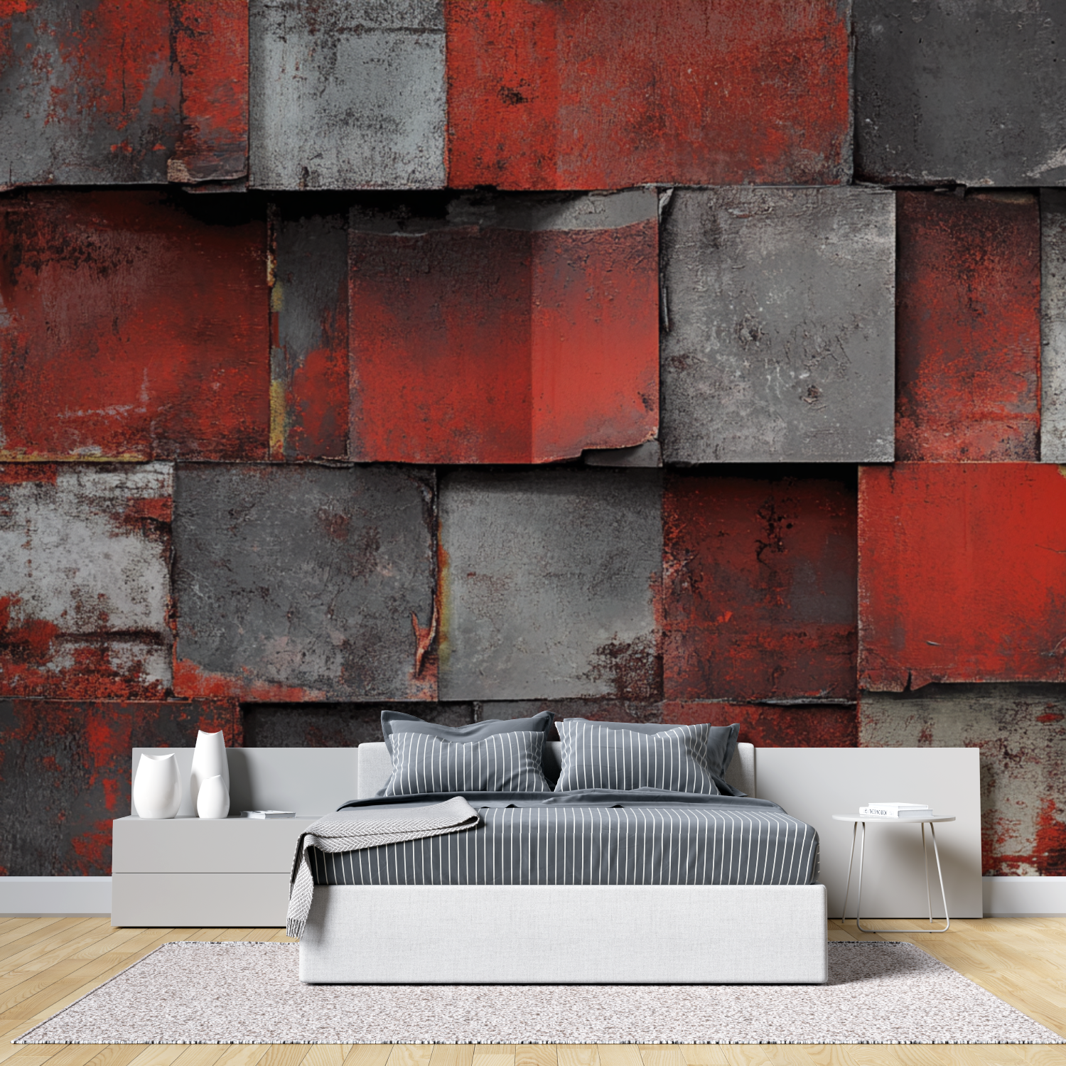 Papier peint trompe l oeil style industriel tete de lit