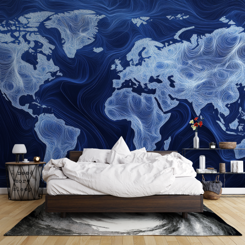 Papier peint carte du monde bleu design leroy merlin mur