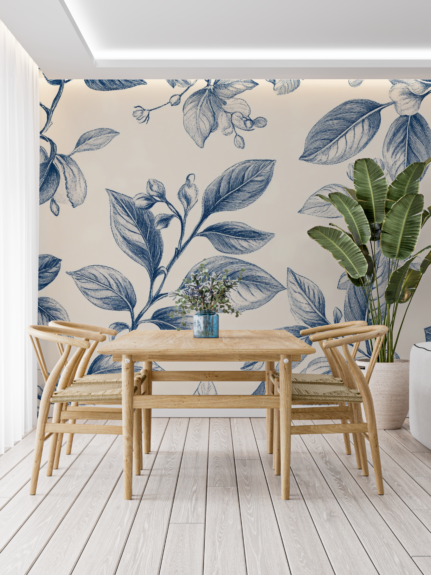 Papier Peint Toile De Jouy Motif Fleurs - trompe l'oeil