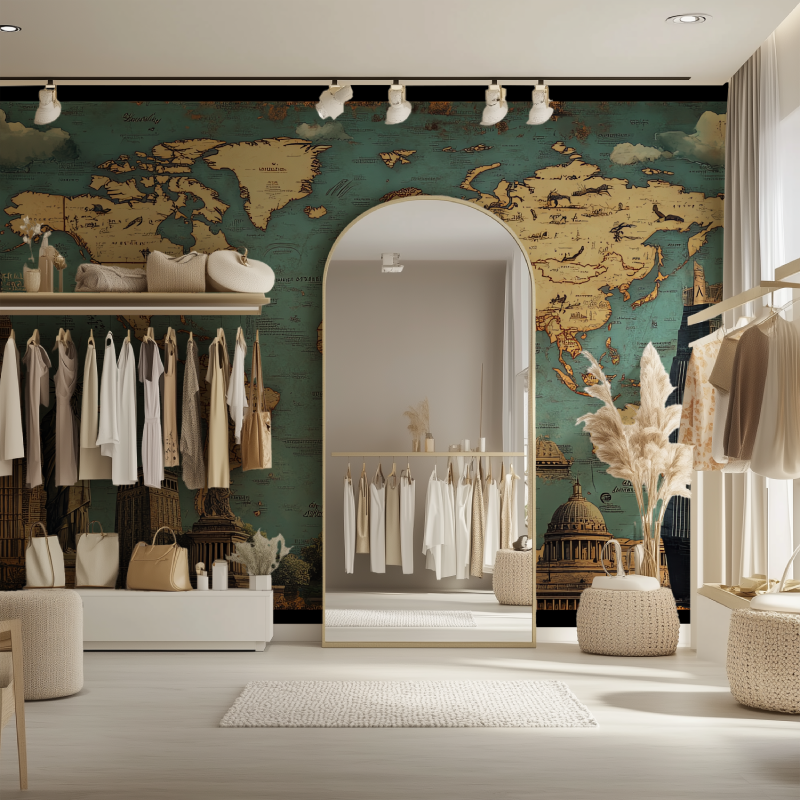 Papier peint carte du monde vintage dressing
