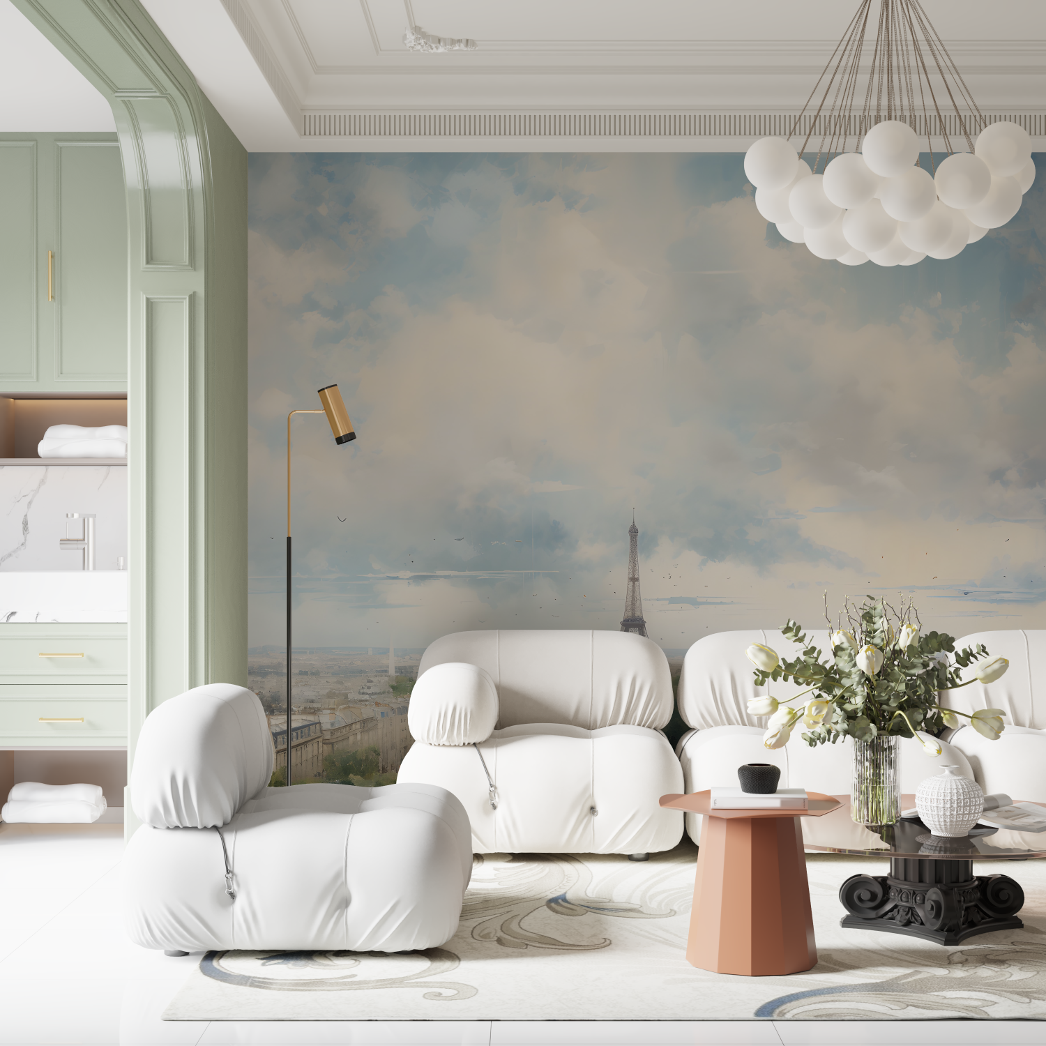 Papier peint aquarelle ciel de paris contemporain