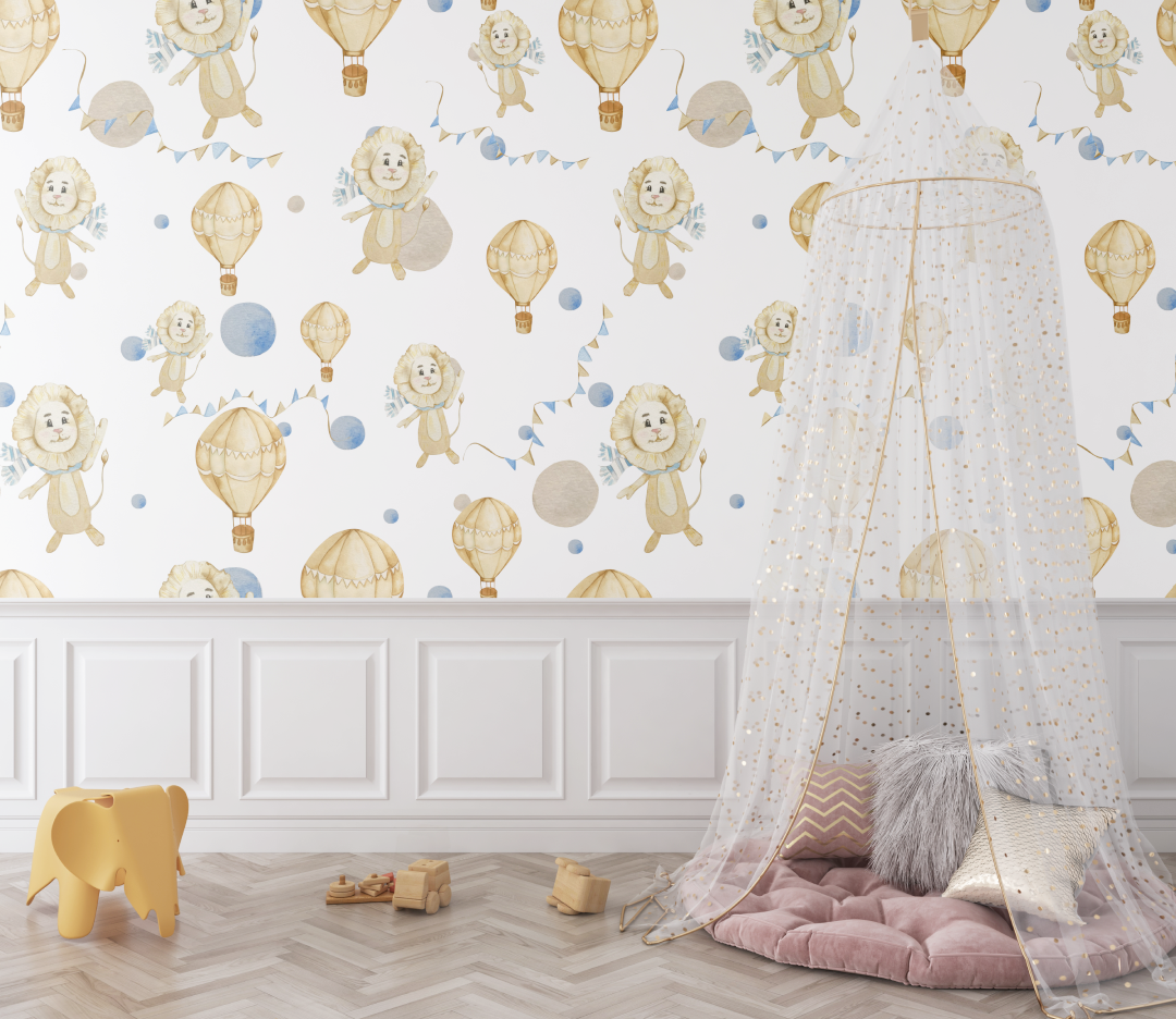 Papier peint lion ballon bebe