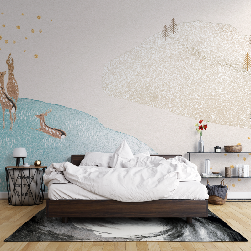 Papier peint aquarelle biches leroy merlin mur