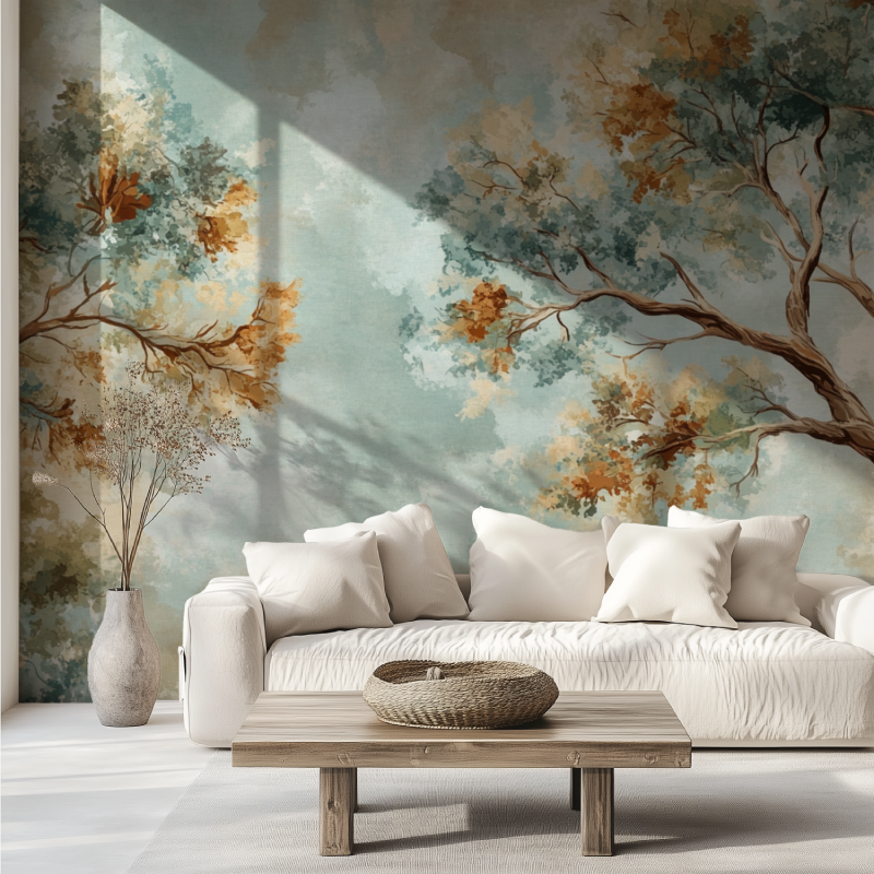 Papier peint arbre entier canape tendance