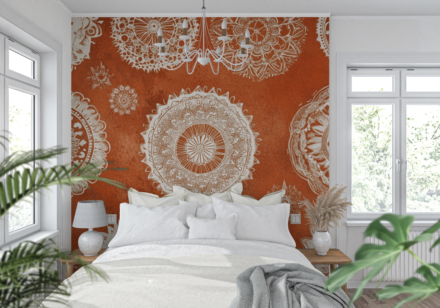Papier peint terracotta mandala ethnique tendance mur