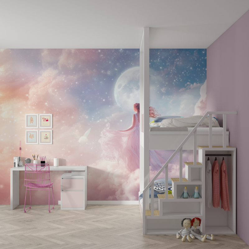 Papier peint princesse danse des etoiles mur chambre fille