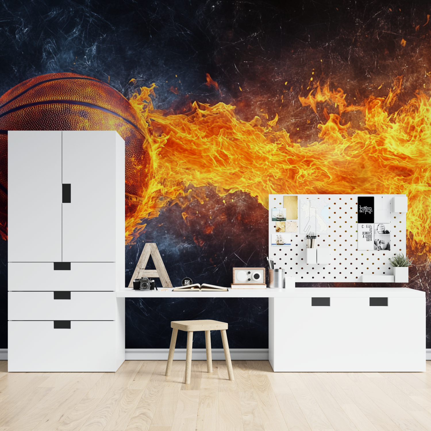 Papier peint ballon flammes basket tapisserie spiderman