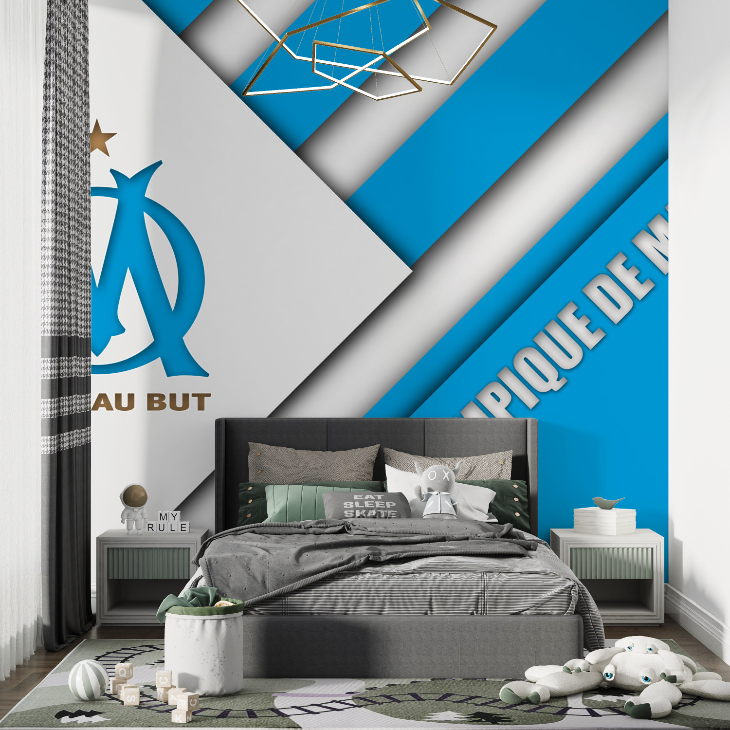 Papier peint foot marseille droit au but chambre de garcon