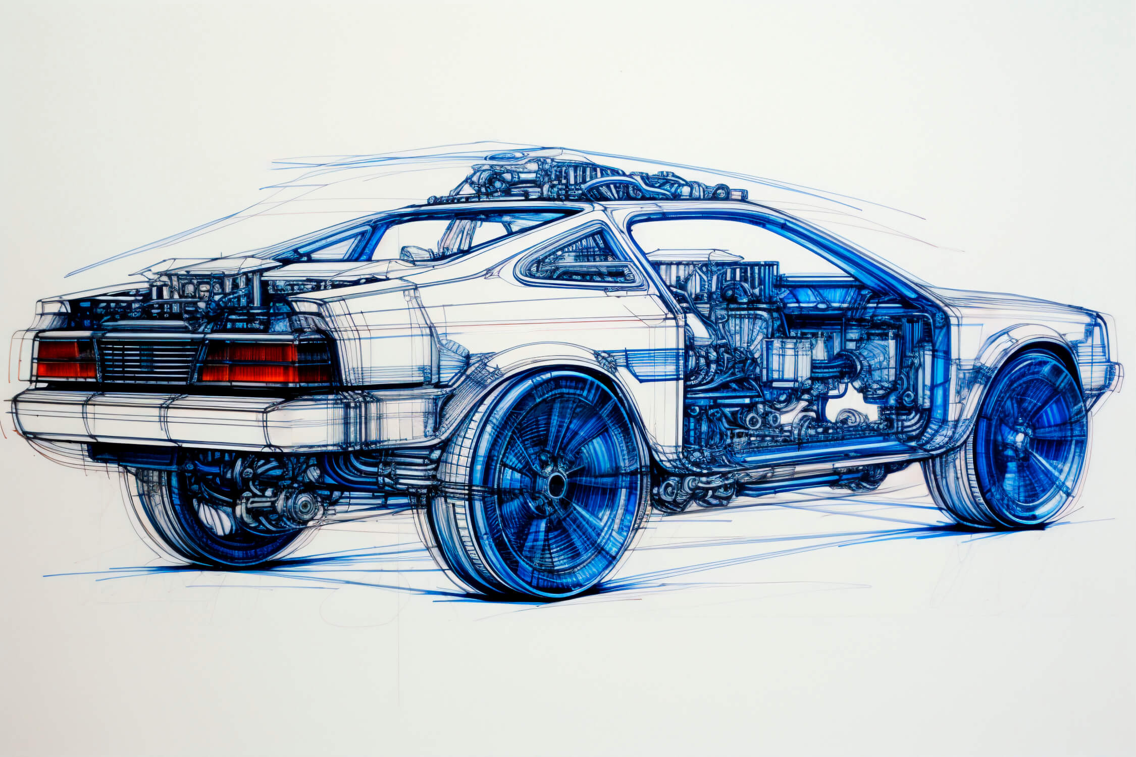 Papier Peint Dessin Technique Voiture Bleu