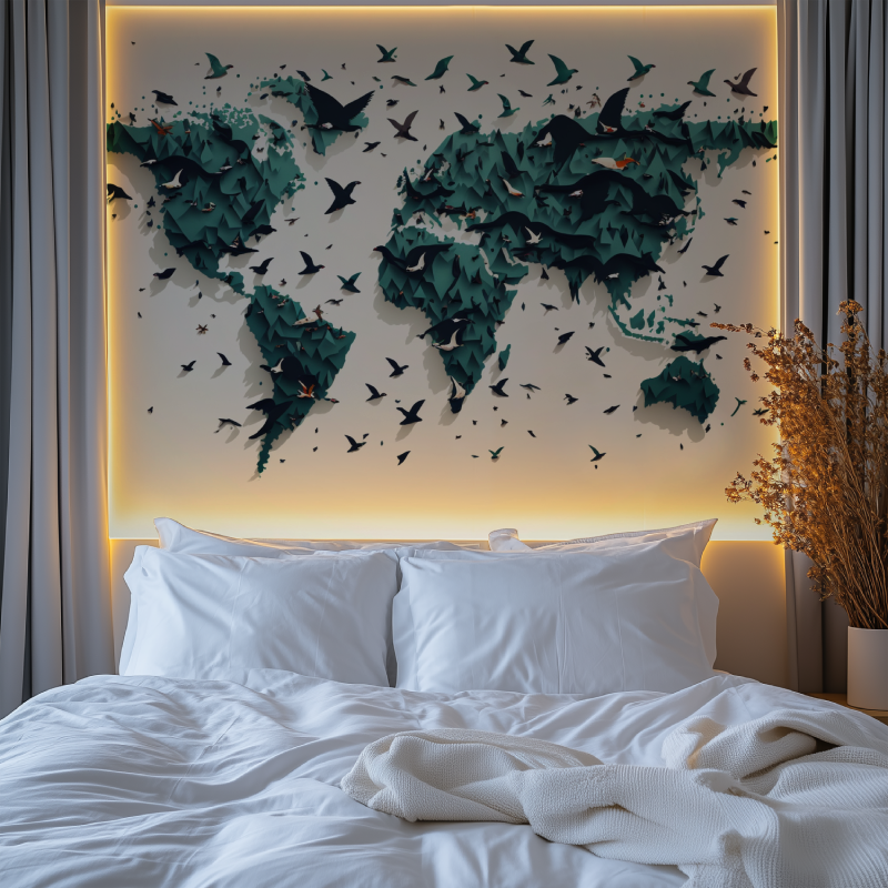 Papier peint carte du monde oiseau chambre tendanc