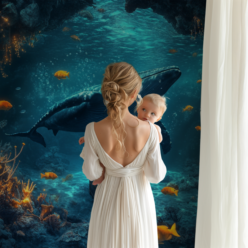 Papier peint marin baleine et tresor cache bb123