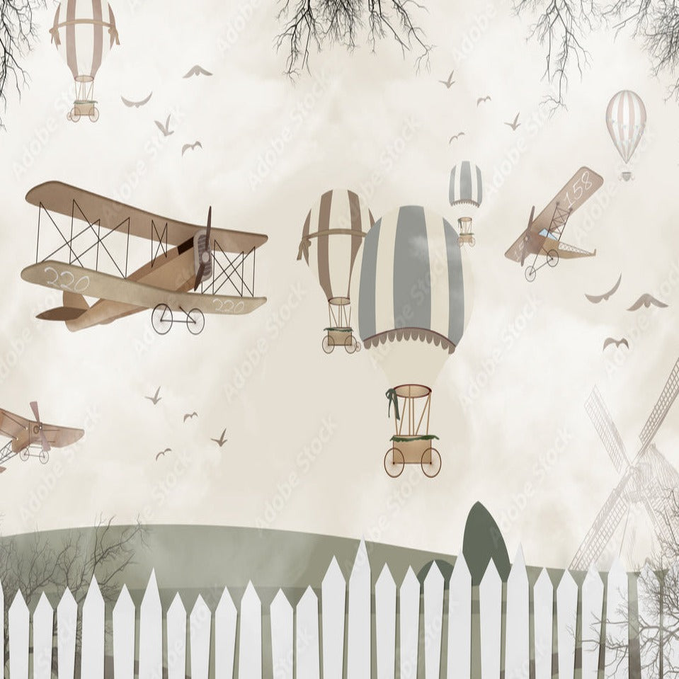 Carta da parati aeroplano <br/> Cameretta per bambini beige