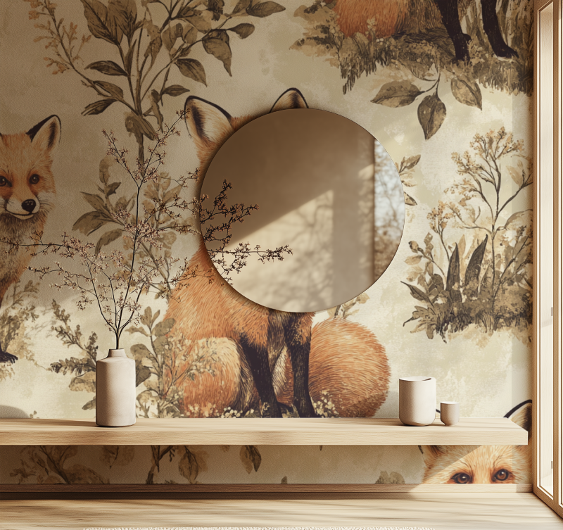 Papier peint vintage renard miroir