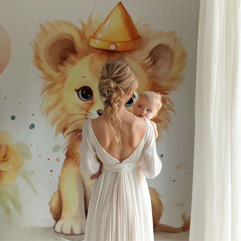 Papier peint lionceau bebe aquarelle bb123