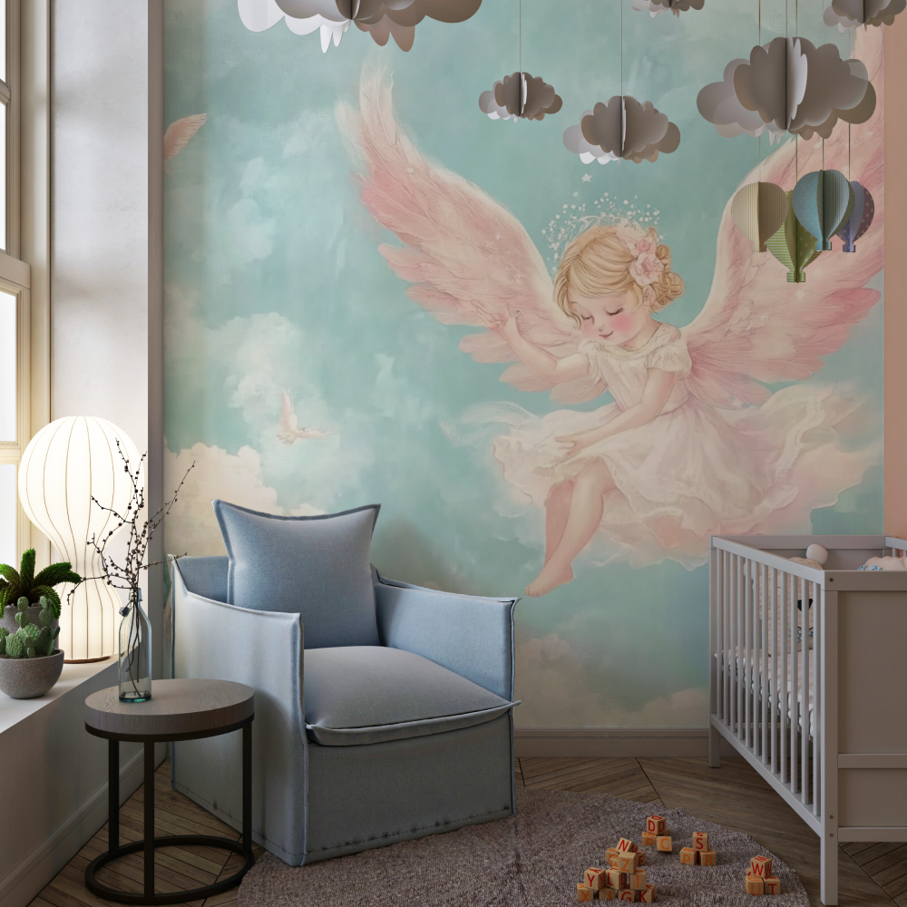 Papier peint chateau et ange chambre de fille