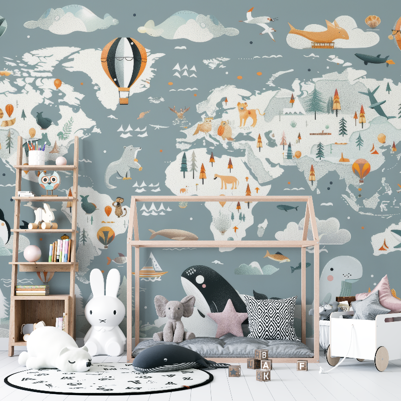 Papier peint panoramique carte du monde enfant 12