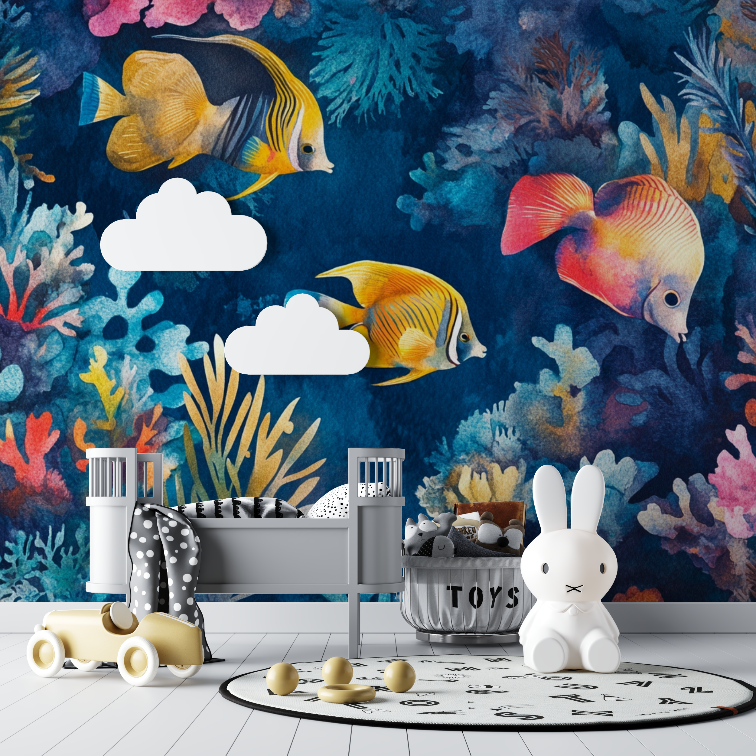 Papier peint marin poisson corail bebe tipi