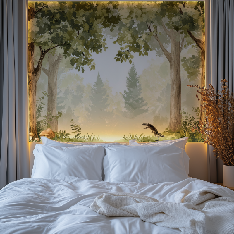 Papier peint arbre hibou champignon chambre premium