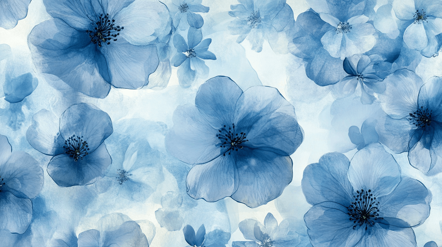 Papier Peint Aquarelle Fleurs Bleues Translucides