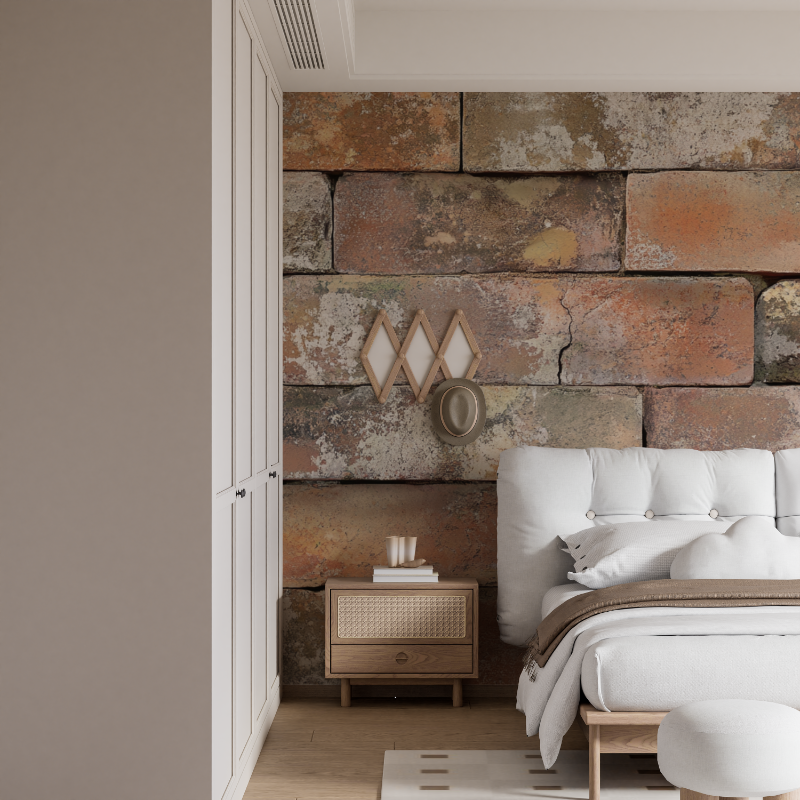 Papier peint terracotta effet mur vieilli texture mural