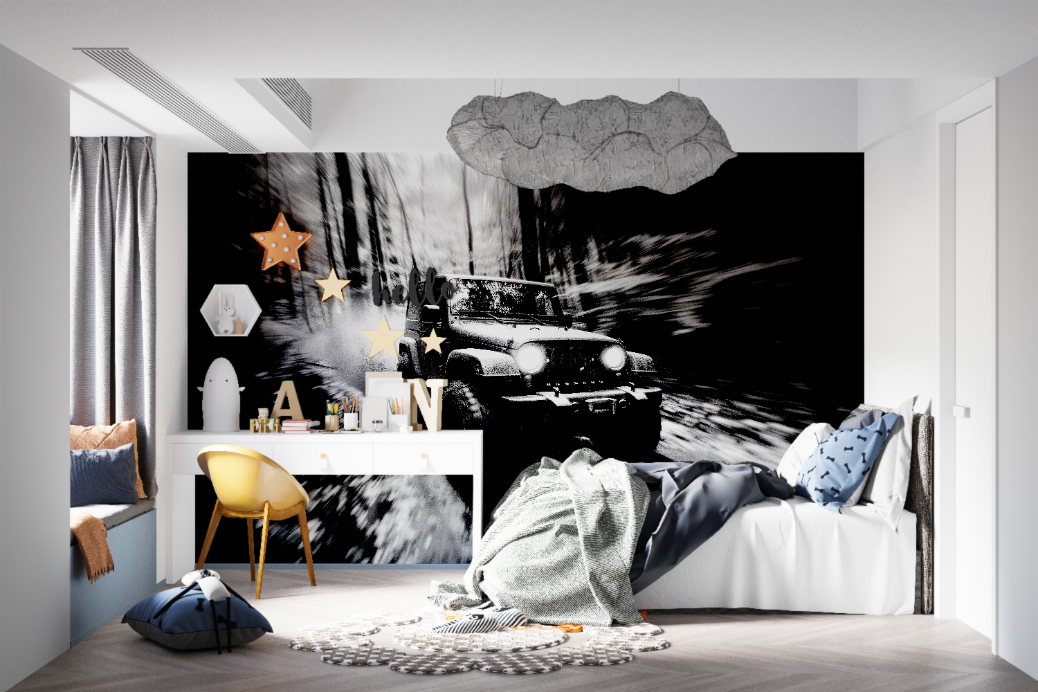 Papier peint photo voiture noir et blanc tapisseries murale