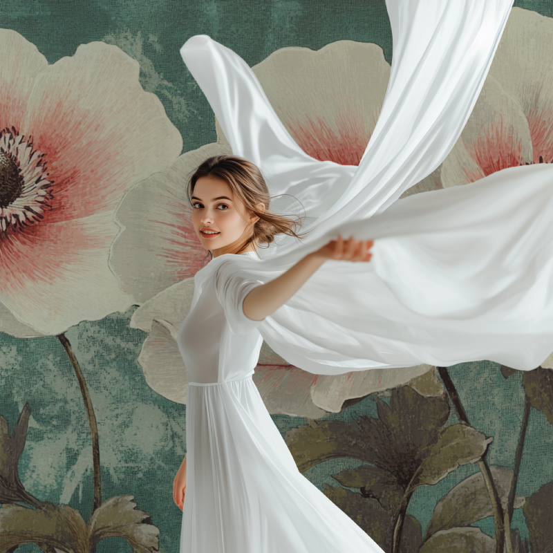 Papier peint vintage grosse fleurs modele