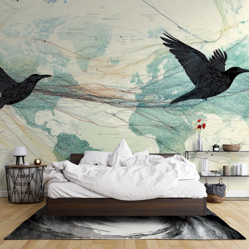 Papier peint carte du monde oiseaux leroy merlin mur