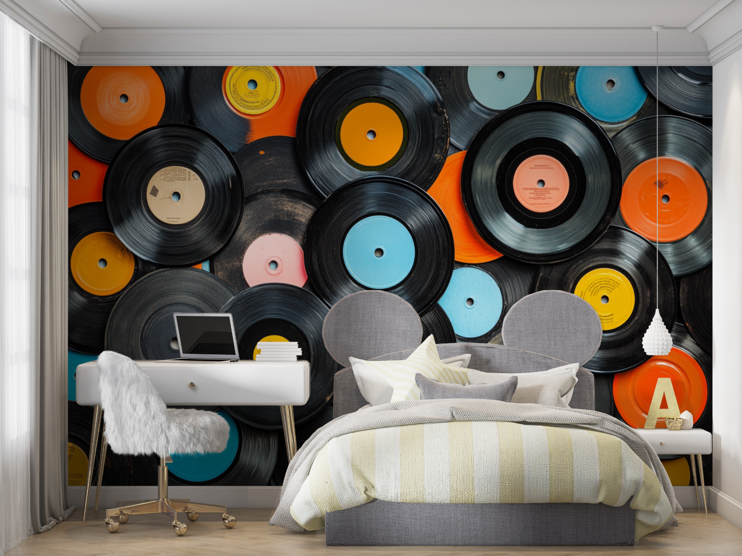 Papier peint disque vinyle colore mur chambre panoramique
