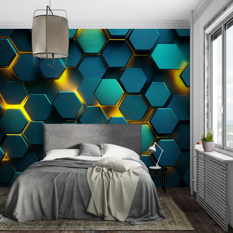 Papier peint effet neon vert piece ados