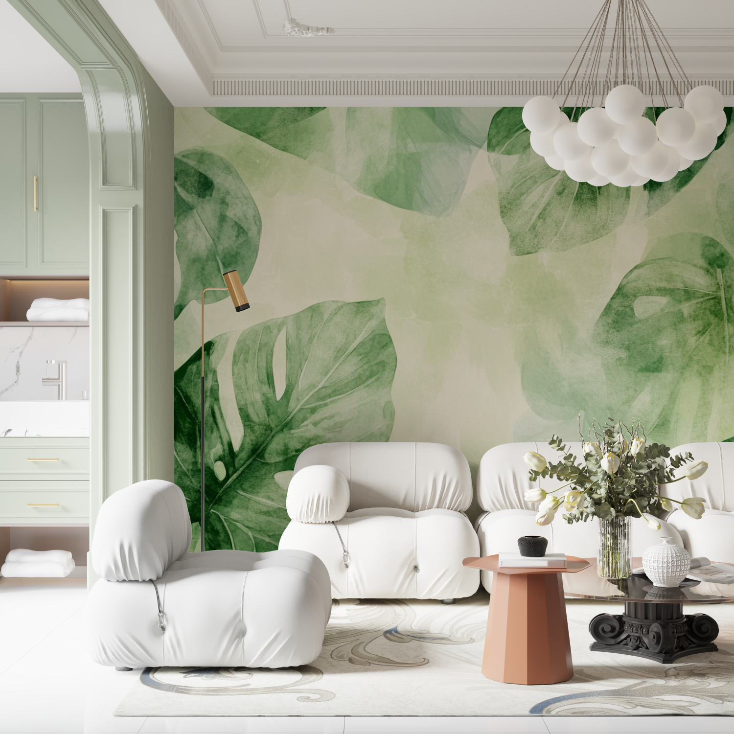 Papier peint aquarelle feuilles abstraites contemporain