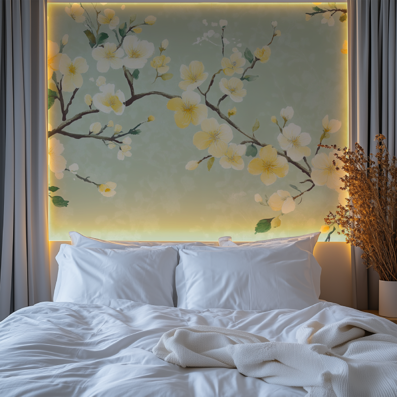 Papier peint fleur cerisier jaune chambre premium