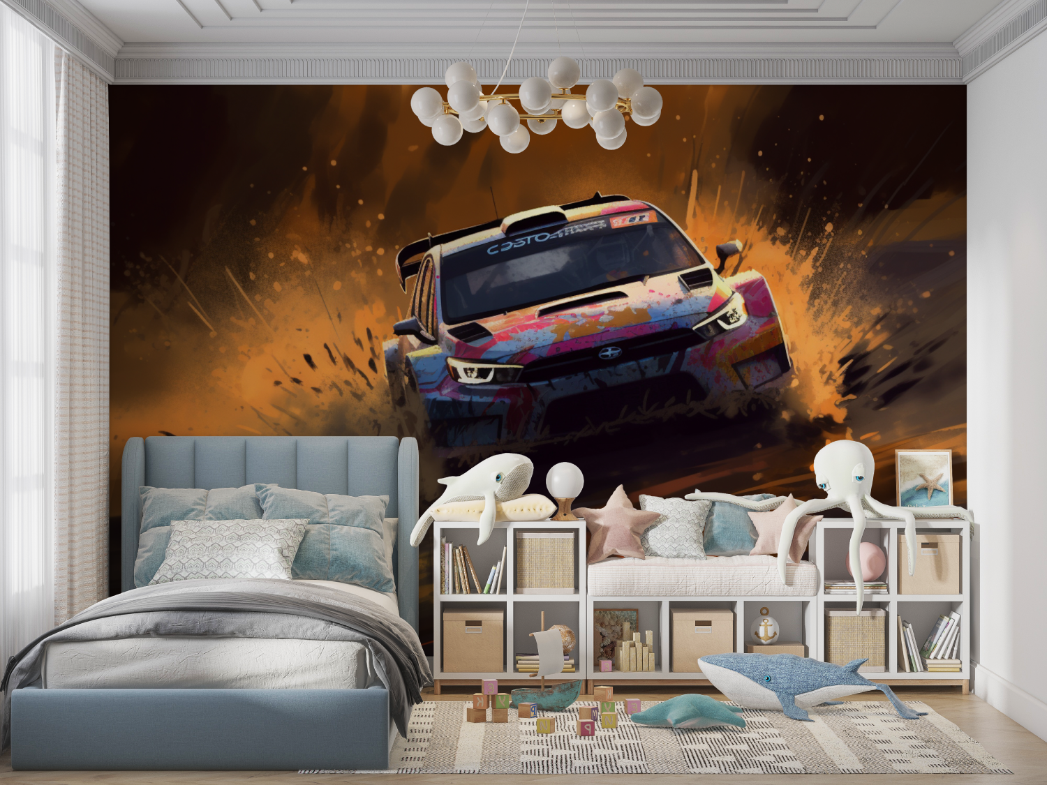 Papier peint voiture de rally panoramique garcon