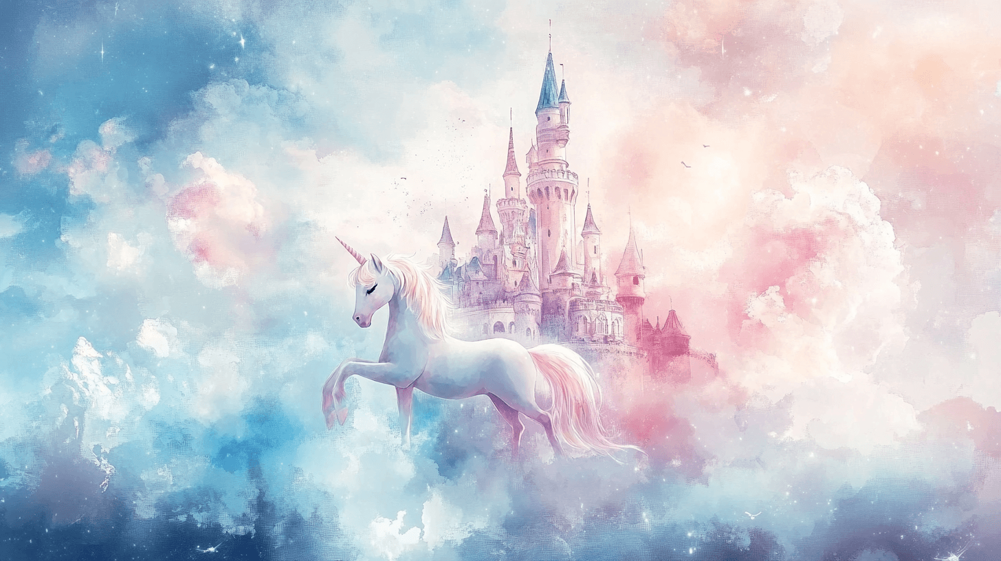 Papier Peint Décoration Licorne Pour Chambre Nuages Et Château