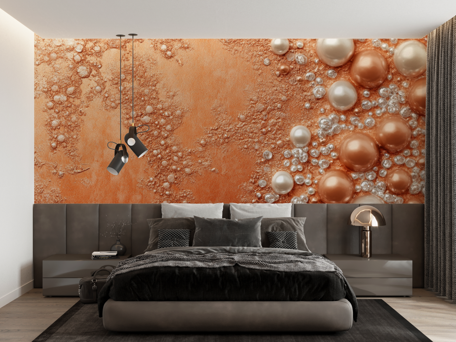 Papier peint terracotta et perles nacrees francais