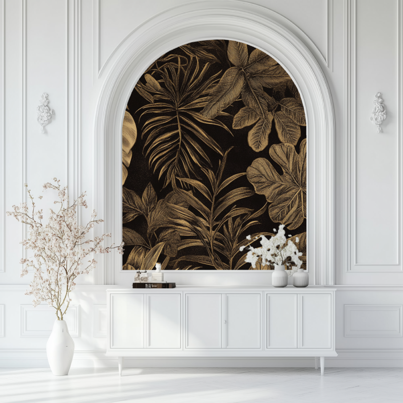 Papier peint vintage jungle salon blanc