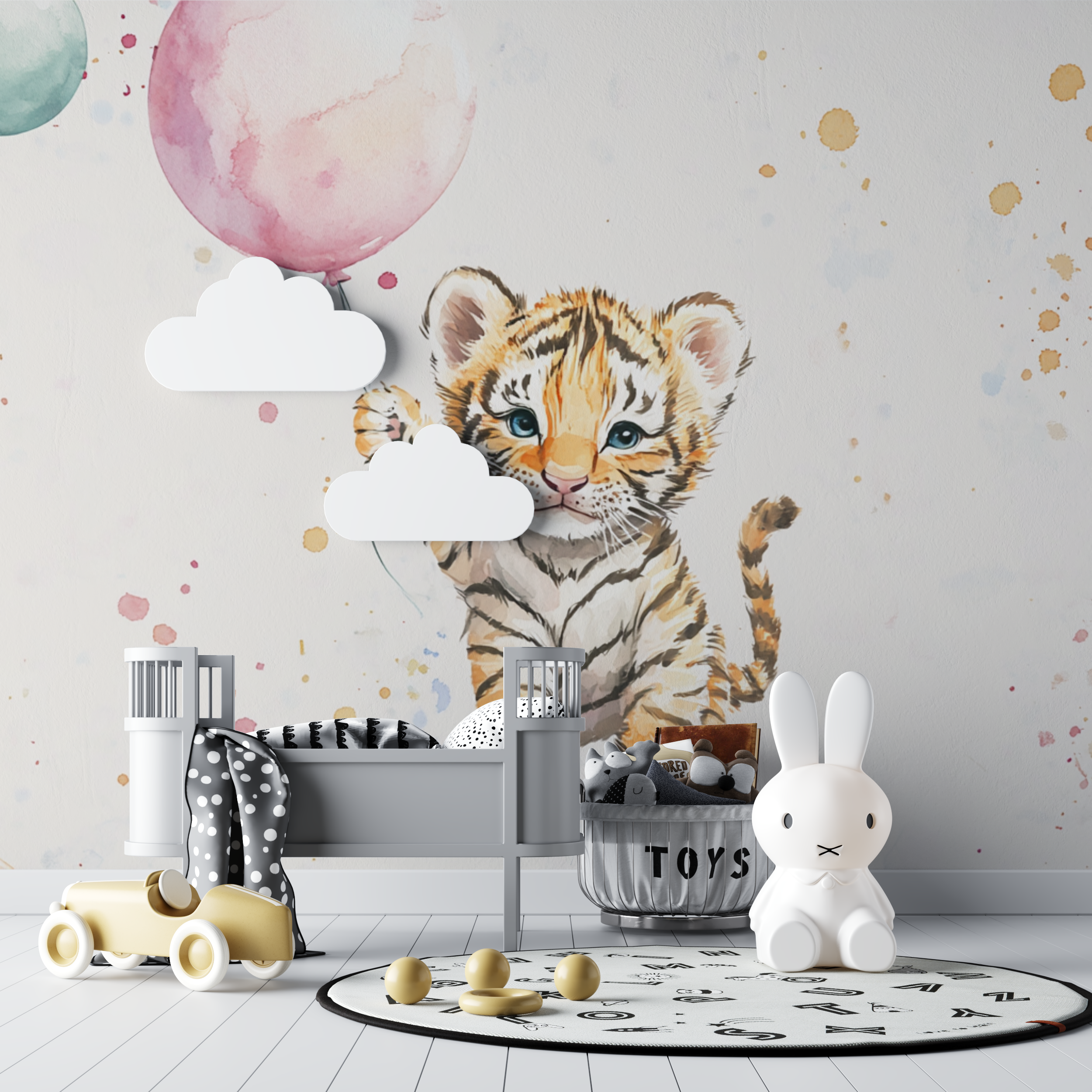Papier peint tigre ballon bebe tipi