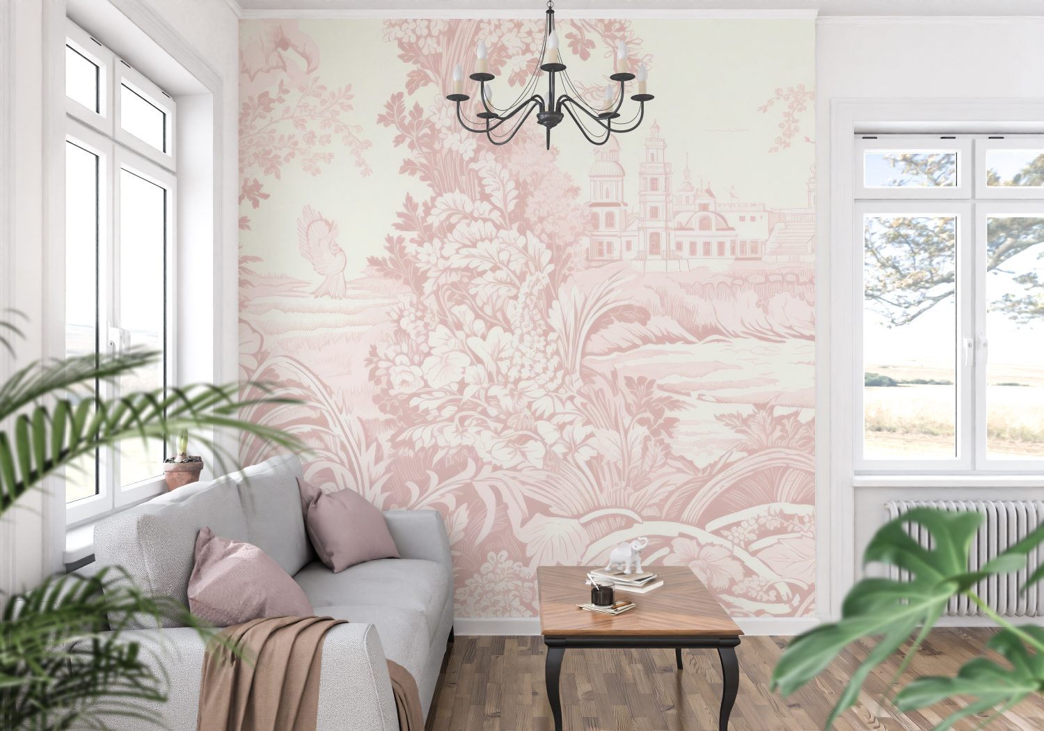Papier Peint Toile De Jouy Rose - tapisserie