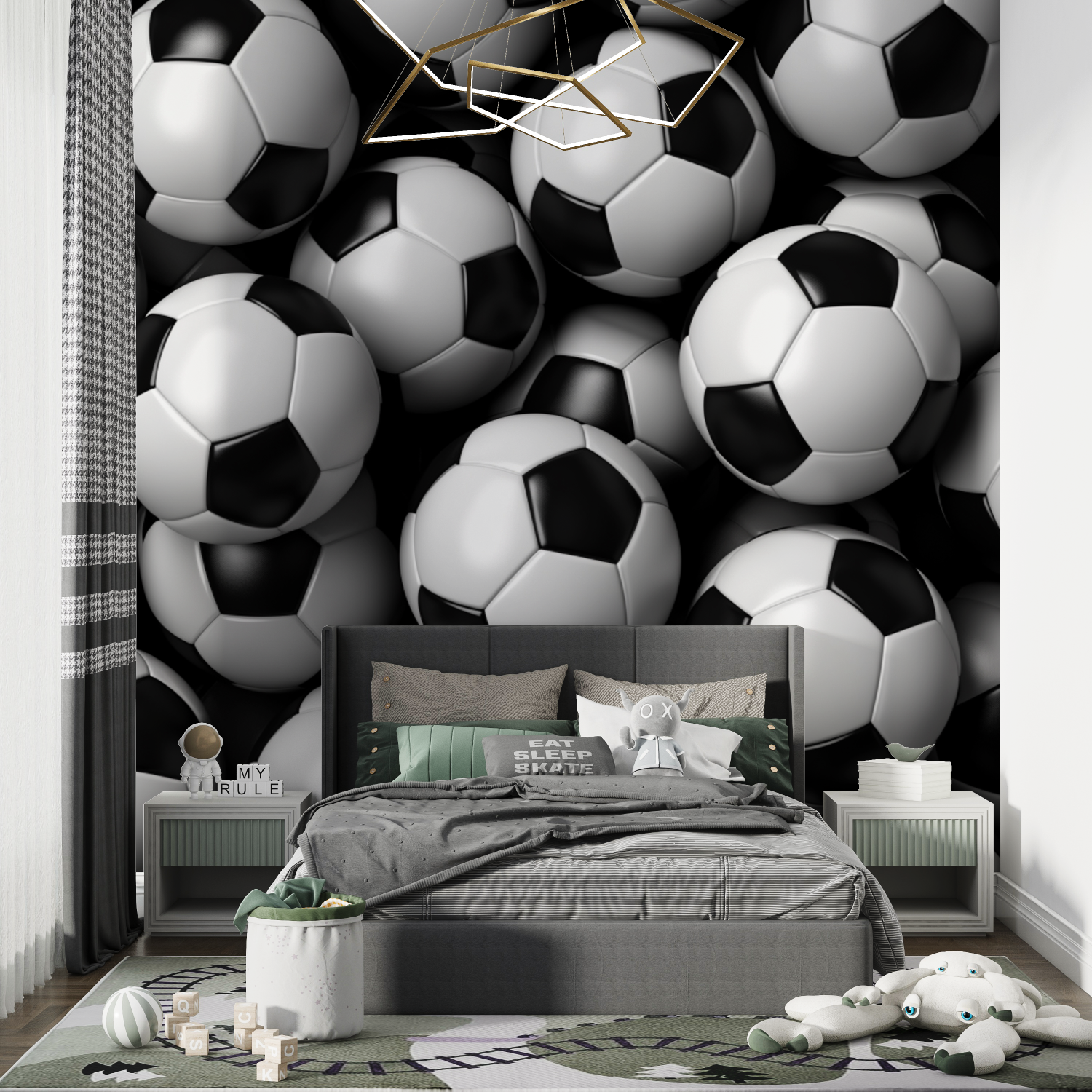 Papiers peint illusion ballon de foot chambre de garcon