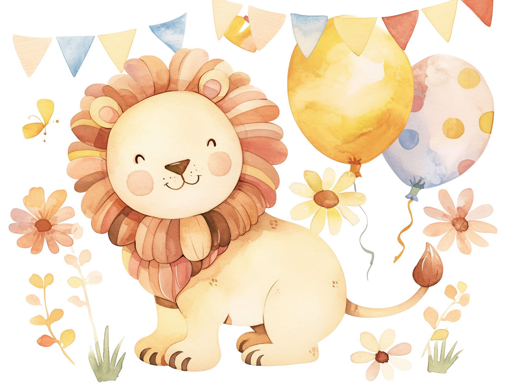 Papier Peint Lion Et Ballons Colorés