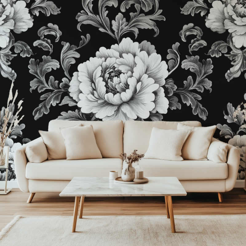 Papier peint vintage noir et blanc canape simple