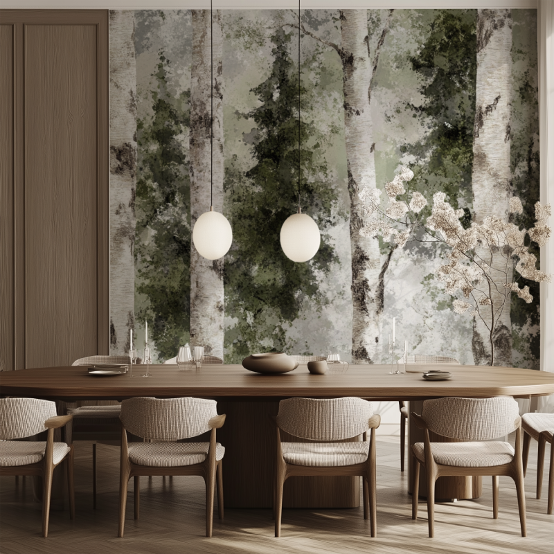 Papier peint arbre bouleau salle manger tendance