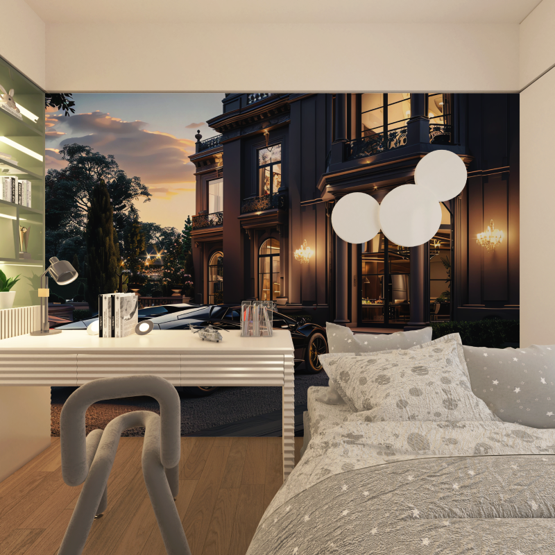 Papier peint voiture de luxe et villa chambre adolescents