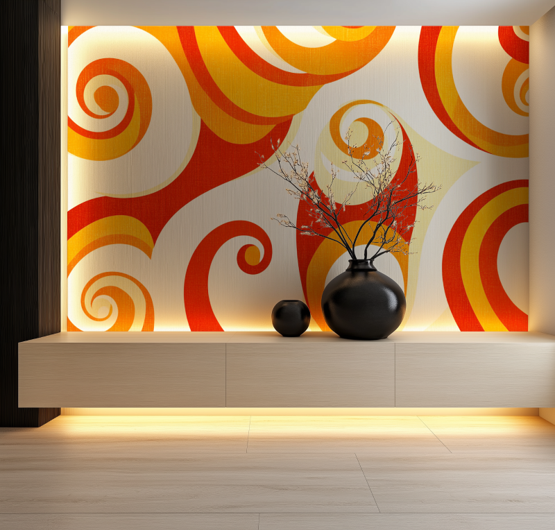 Papier peint vintage retro orange salon neon