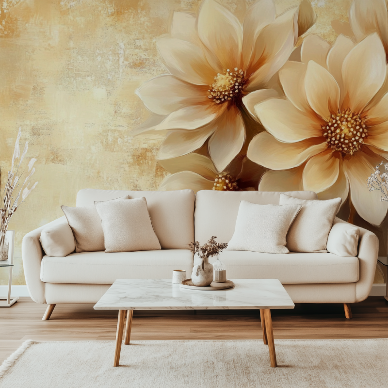 Papier peint fleuri vintage marron canape simple