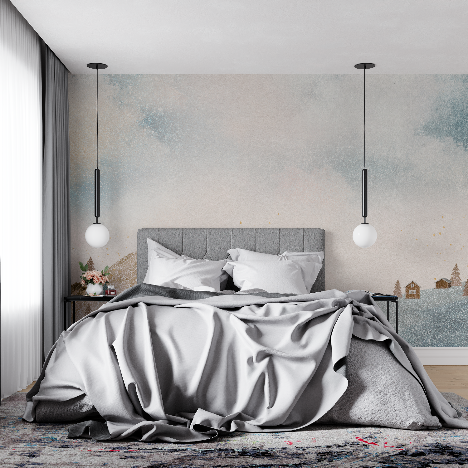 Papier peint aquarelle paysage leger 4murs